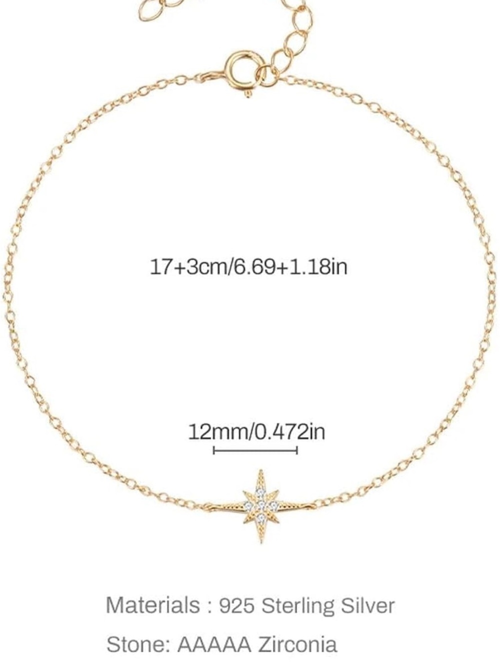 925 Sterling Silver & Gold Plated Starburst Chain Bracelet - Picture 3 of 5